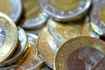 Hungarian forint coins, current currency (HUF), depicting the Chain Bridge