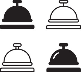 Isolated Room Service Bell black vector icon, room service bell icon, hospitality icon, black service bell graphic for hotels, buyer focused hospitality bell design