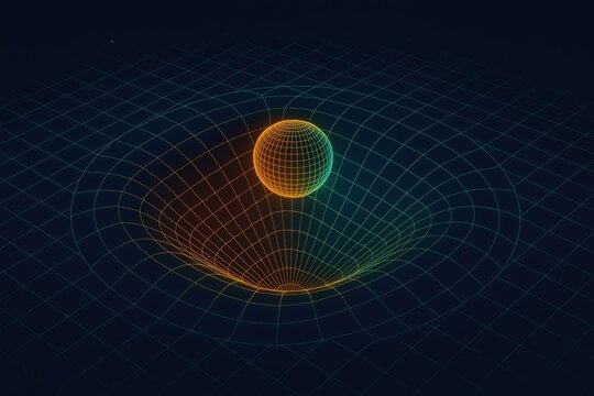 3D grid model depicting gravitational pull surrounding a sphere illustrating concepts of space time curvature and theoretical physics influencing modern scientific discussions