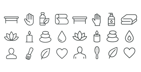 Spa and wellness icon set with massage and relaxation symbols