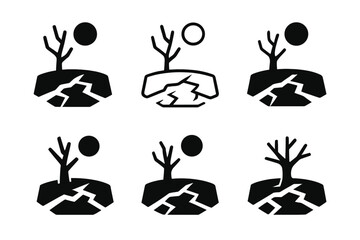 Wasteland Icon Variations. Wasteland. Icon set. Set Logo of wasteland: scorched landscape. harmonious logo variations of the same emblematic concept, each with