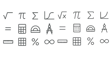 Mathematical and geometric symbols set featuring calculators and shapes