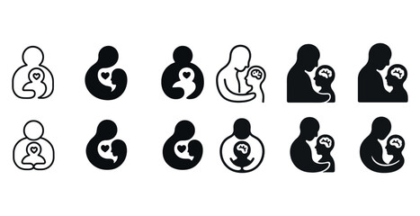 Abstract icons of parent and child figures in various silhouettes and gestures