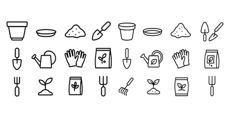 Collection of gardening tools and planting icons