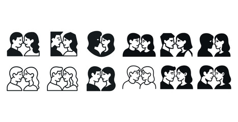 Fototapeta premium Silhouette illustrations of couples kissing in various poses