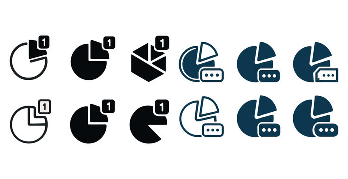 Collection of pie chart icons with new notification and message alerts