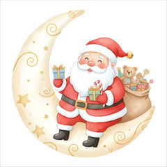 Santa Claus Sitting on Moon Vector Isolated on White Background Christmas
