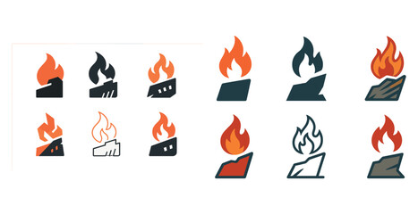 Collection of abstract flame icons on mountain-shaped bases