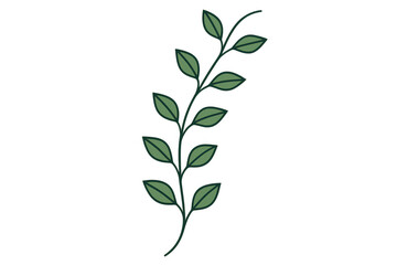 Obraz premium Green leaf branch illustration depicting botanical nature element, minimalist design, transparent background for easy use