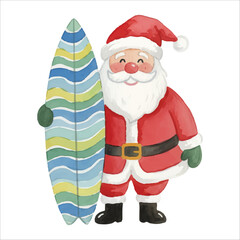 Santa Claus Holding Surfboard Vector Isolated on White Background Christmas
