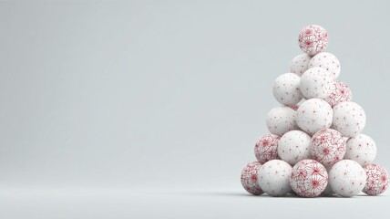 Elegant pyramid of decorative patterned spheres on minimalist background