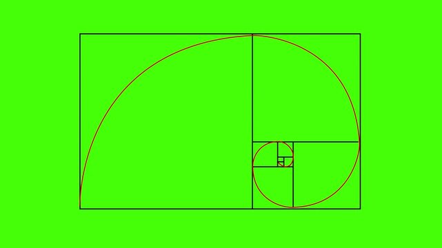 Golden ratio transparent video - The Fibonacci Sequence animated with lines shape. 4k video Alpha channel animation white background .