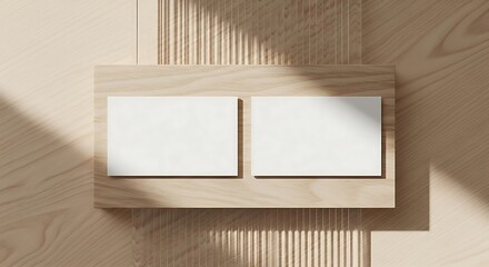 Minimalist Business Card Mockup on Light Wood with Natural Sunlight