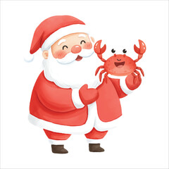 Santa Claus Holding Crab Vector Isolated on White Background Christmas
