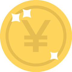 Golden Coin With Yen Symbol And Sparkles Isolated On Transparent Background