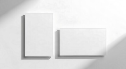 Elegant branding mockup featuring two blank white business cards, vertical and horizontal, with a soft shadow overlay for a modern presentation