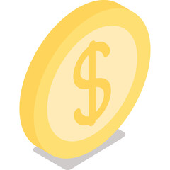Golden Dollar Coin With A Simple Dollar Symbol Embossed Centered On A Transparent Background