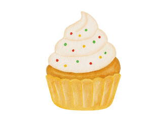 watercolor illustration of cupcake with sprinkles 