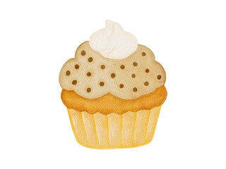watercolor illustration of chocolate cupcake