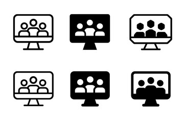 Virtual Event Icons. Virtual events. Icon set. Set Logo of virtual events: online audience icons. harmonious logo variations of the same emblematic concept,
