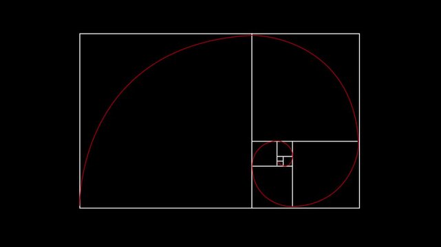 Golden ratio transparent video - The Fibonacci Sequence animated with lines shape. 4k video Alpha channel animation white background .