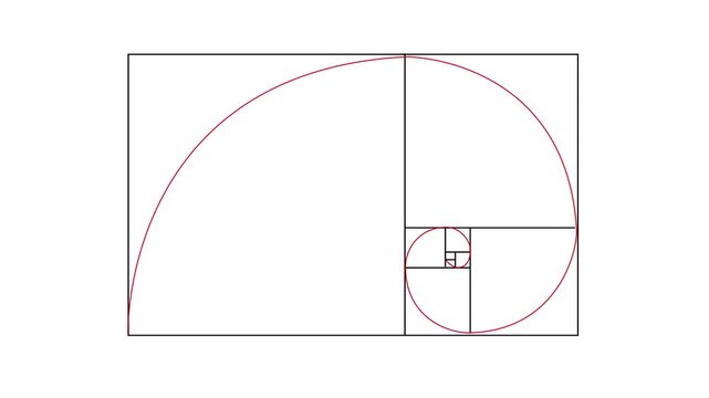 Golden ratio transparent video - The Fibonacci Sequence animated with lines shape. 4k video Alpha channel animation white background .