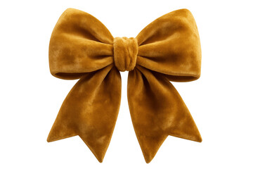 Golden velvet bow knotting a gift or present for celebration and party decoration, transparent background