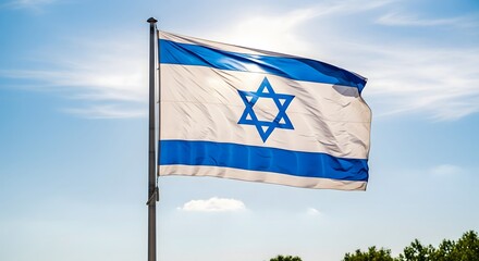 Israel flag blowing in the wind on a flagpole
