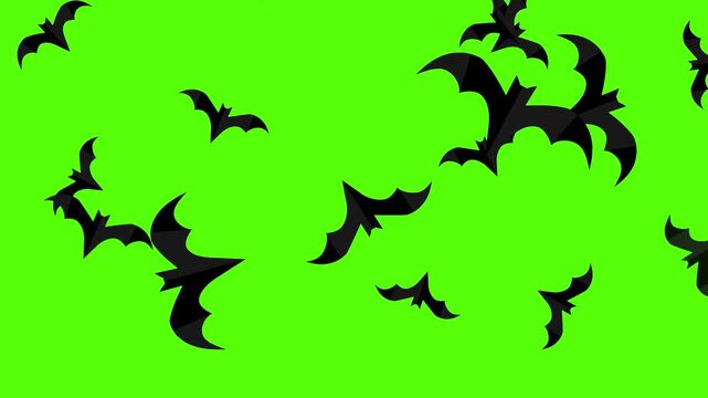 Flying Bat Silhouette Animation on Green Screen Background