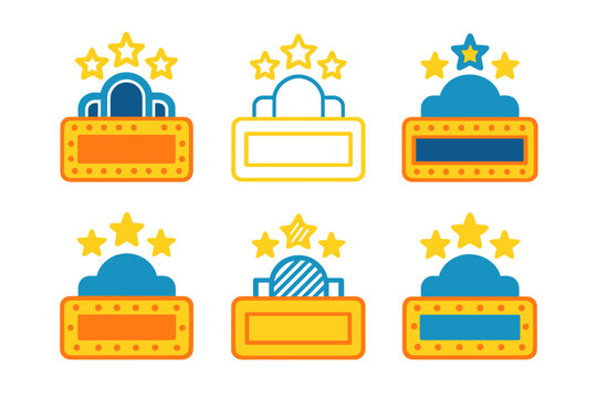 Hollywood Boulevard Logos. Hollywood Boulevard. Icon set. Set Logo of Hollywood Boulevard: clapboard merged with boulevard map grid. harmonious logo variations