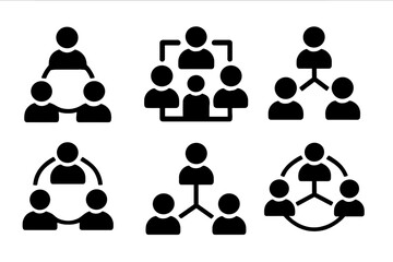 Digital Team Collaboration Icons. Leadership in the digital transformation of businesses. Icon set. Set Logo of Team Collaboration: People connected with