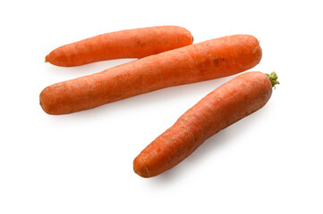 Three carrots on white background