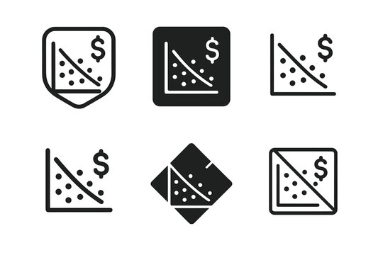 Retail Trend Icons. Retail trend graph. Set Logo of Retail trend graph: Price elasticity scatter plot. Icon set. harmonious logo variations of the same
