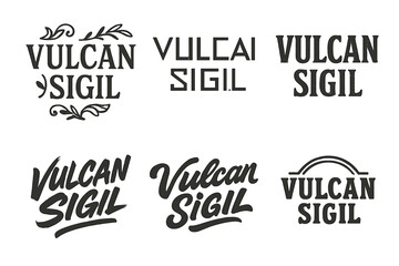 Fototapeta premium Vulcan Sigil Variations. Vulcan Sigil. Set lettering. harmonious lettering variations of the same emblematic concept, each with different artistic