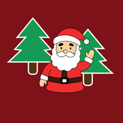 Merry ChristmasSanta Claus with a Christmas tree beside him.