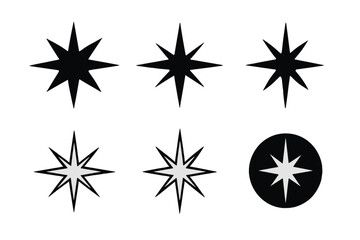Obraz premium Starburst Logo Variations. Bright light in dark. Icon set. Set Logo of bright light in dark: starburst symbol. harmonious logo variations of the same