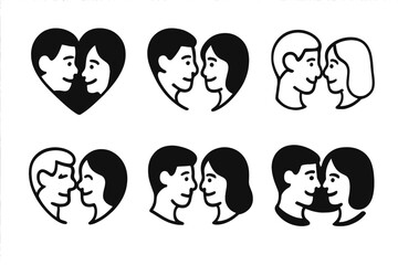 Loving Expressions Icons. Loving glances and facial expressions between partners. Icon set. Set Logo of loving glances and facial expressions between partners: