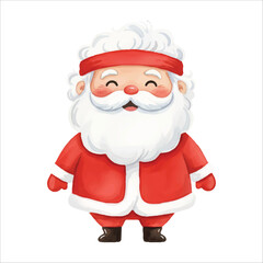 Santa Claus Wearing Sweatband Watercolor Vector, Isolated, White Background, Christmas Fitness Character
