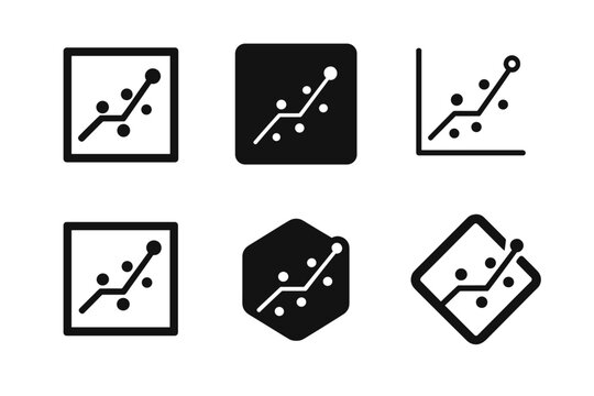 Retail Trend Icons. Retail trend graph. Set Logo of Retail trend graph: Price elasticity scatter plot. Icon set. harmonious logo variations of the same