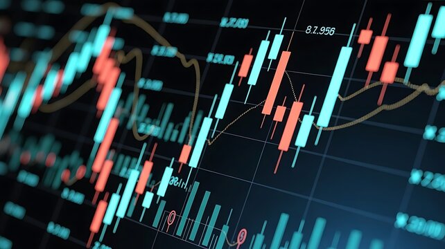 Forex colorful diagrams and stock market data with lines and dynamics. With lines charting the movement of the market.