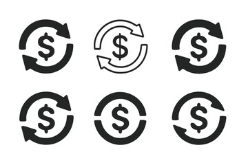 Securities Icon Set. Bonds and securities. Icon set. Set Logo of secure exchange: arrows circling a currency symbol. harmonious logo variations of the same