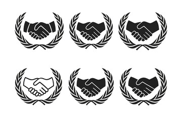 Fototapeta premium UN Emblem Variations. United Nations. Icon set. Set Logo of United Nations: Diplomatic handshake. harmonious logo variations of the same emblematic concept,