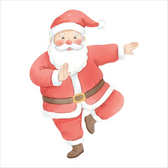 Santa Claus Doing Tai Chi Watercolor Vector, Isolated, White Background, Christmas Movement Illustration
