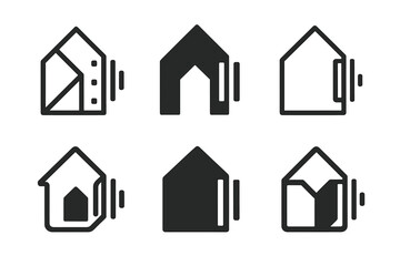 Obraz premium Soundproofing Logo Variations. Soundproofing home spaces. Icon set. Set Logo of soundproofing home spaces: insulated window. harmonious logo variations of the
