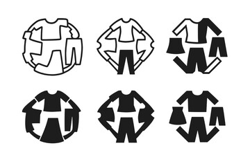 Diverse Fashion Icons. Diversity in fashion. Icon set. Set Logo of diversity in fashion: global fashion motif with cultural patterns. harmonious logo