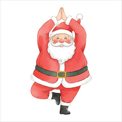 Santa Claus practicing yoga balance vector isolated white background Christmas
