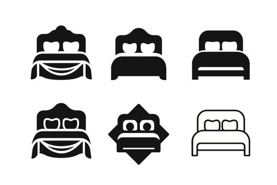 Stylish Bedroom Decor Icons. Upgrading your bedroom with stylish decor. Icon set. Set Logo of upgrading your bedroom with stylish decor: ambient bedside