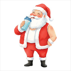 Santa Claus holding protein shake vector isolated white background Christmas
