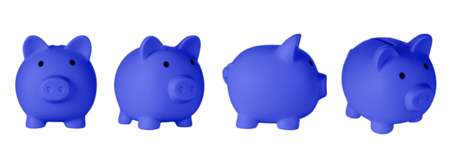 Set Piggy bank pig blue color on isolated white background close up