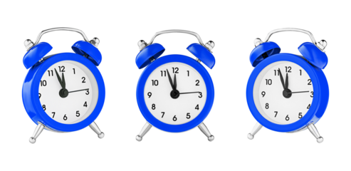 classic watch, pointer clock, Blue color alarm watch on isolated white background close up